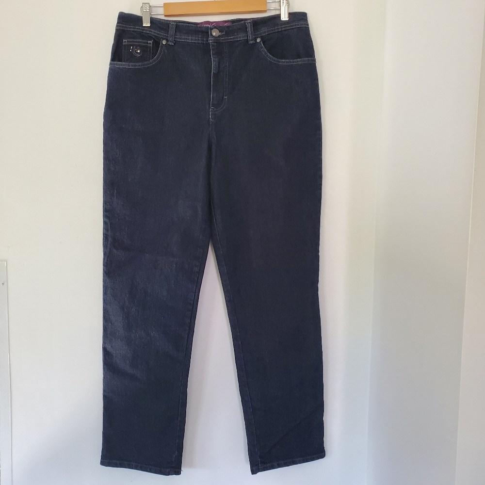 GLORIA VANDERBILT Sz 14 AMANDA Dk Wash Blue Denim Jeans Straight High Rise - Picture 5 of 16
